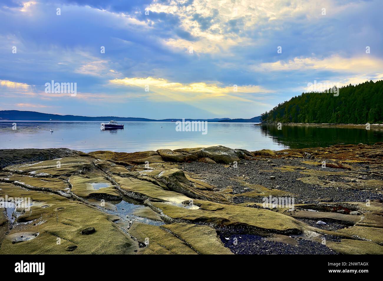 A landscape view of a coastal beach on the east coast of Vancouver Island British Columbia Canada Stock Photo