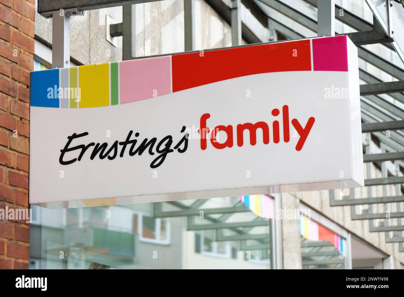 Hannover, Germany - October 8, 2017: Ernstings Family brand logo sign and fashion chain store Stock Photo