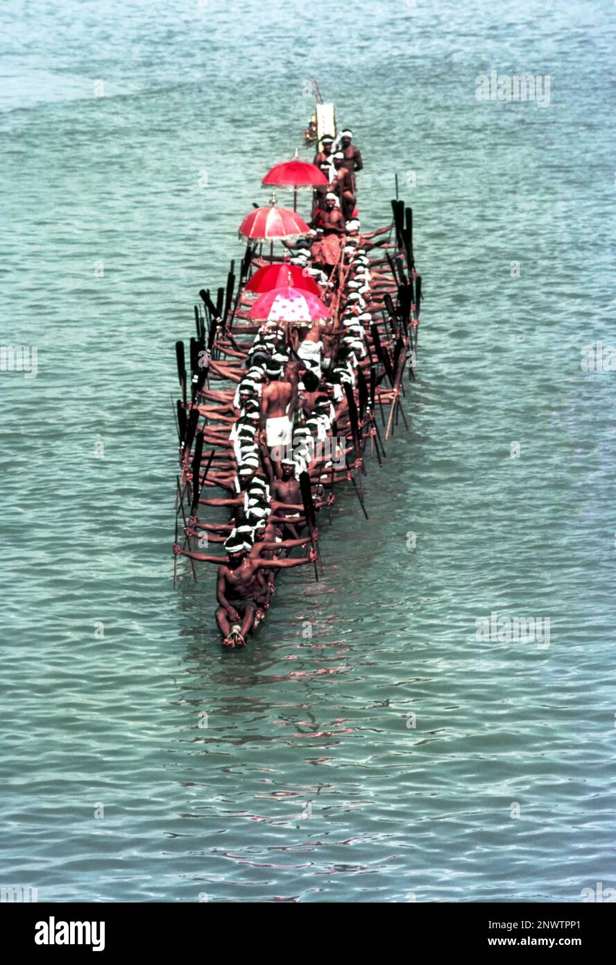 A completely decorated snake Boat (Chundan Vallam) with oars men in Payippad near Haripad Kerala, India, Asia Stock Photo