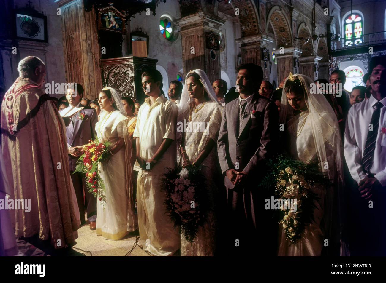 Wedding of catholics in santa cruz Baslica, Fort kochi, Kerala, India, Asia Stock Photo