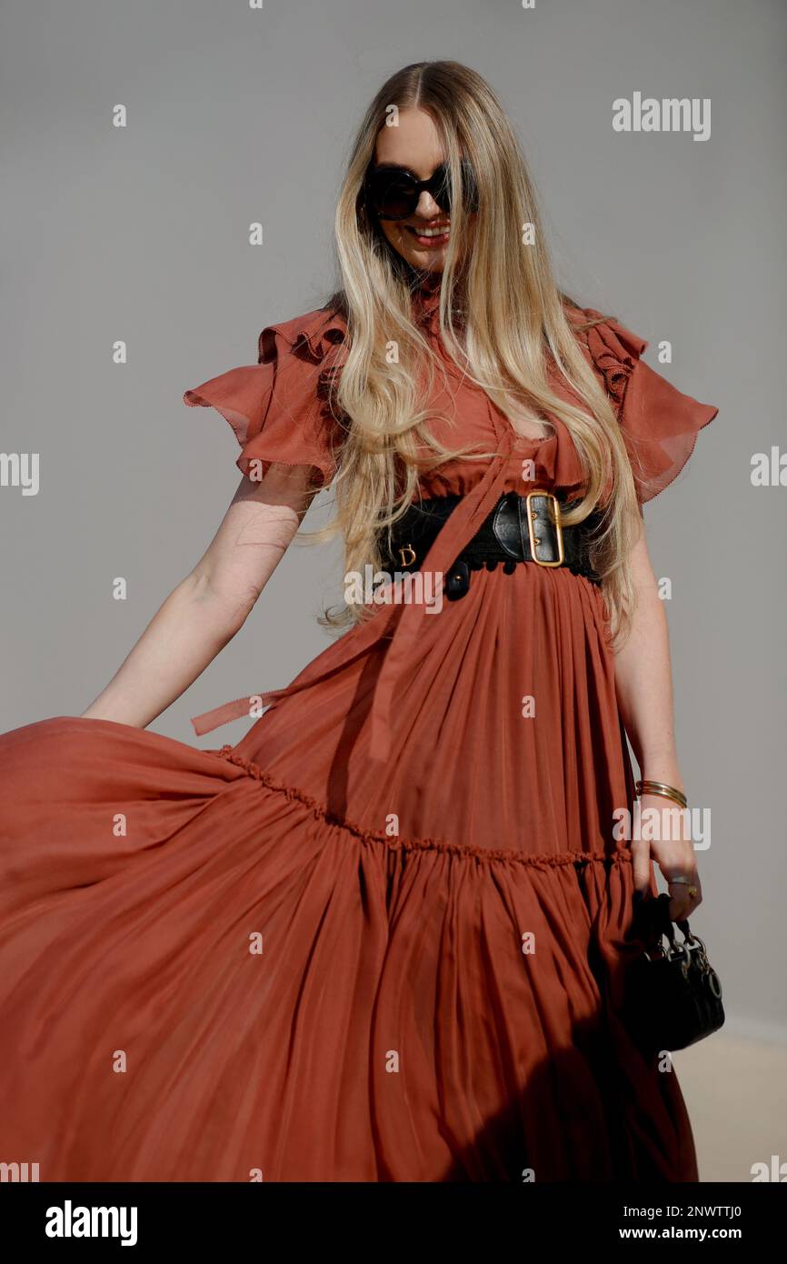 Street style, Romee Strijd arriving at Dior Fall-Winter 2023-2024 show