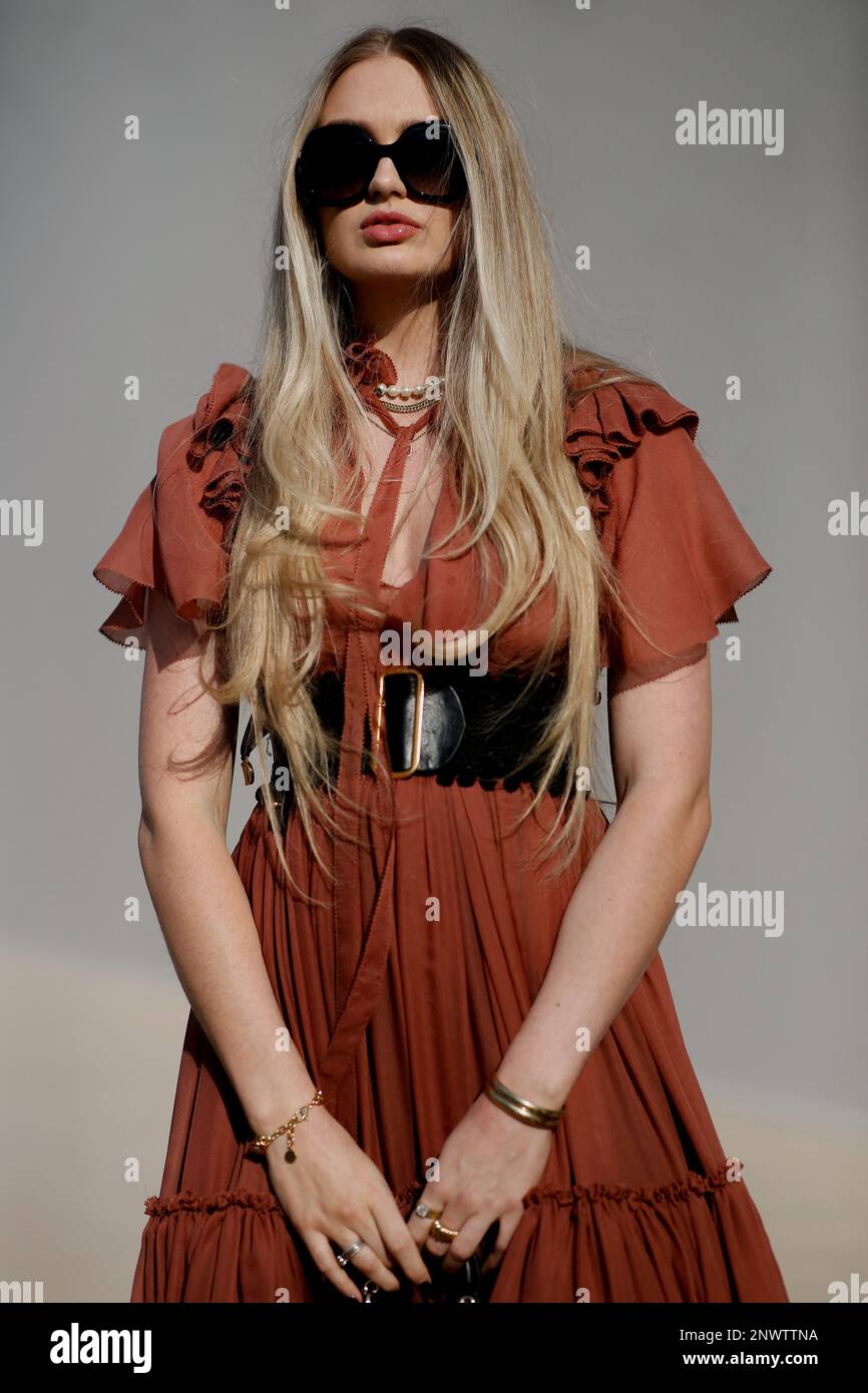 Street style, Romee Strijd arriving at Dior Fall-Winter 2023-2024 show