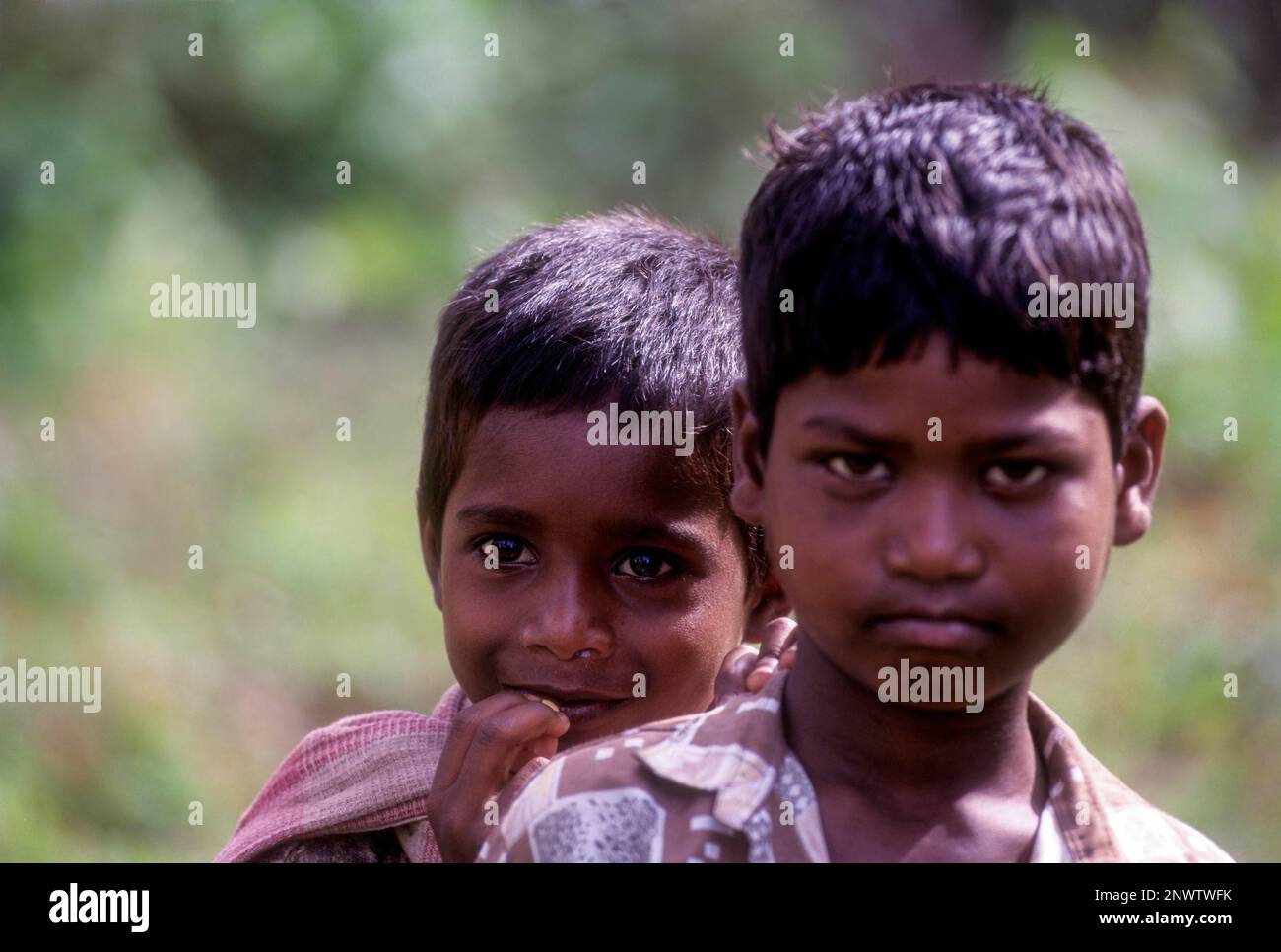 Jenu Kurumba tribal boys in Balle, Kabini, Karnataka, South India