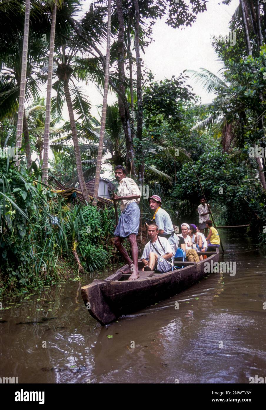 Tourists enjoying backwaters of Ettumanoor, Kerala, South India, India, Asia Stock Photo