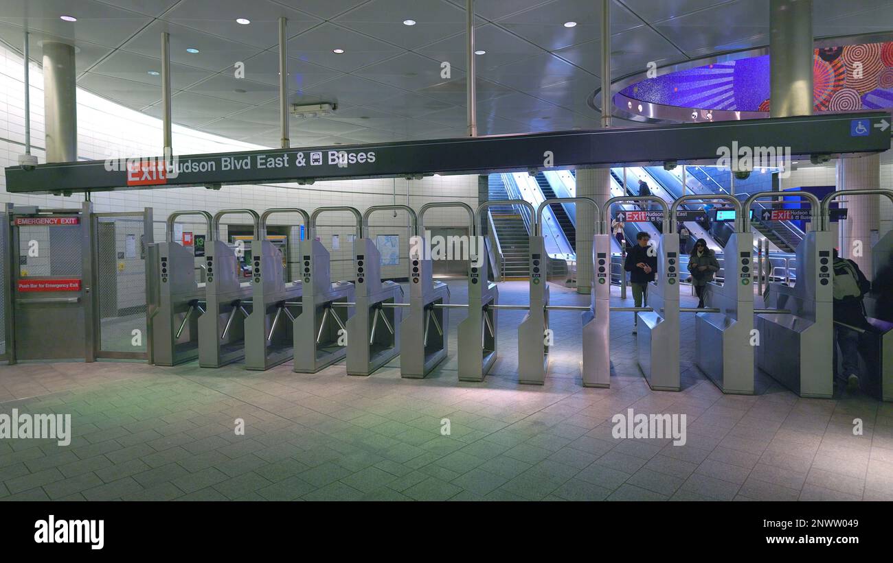 Modern Subway station at Hudson Yards in Manhattan - NEW YORK, USA - FEBRUARY 14, 2023 Stock Photo
