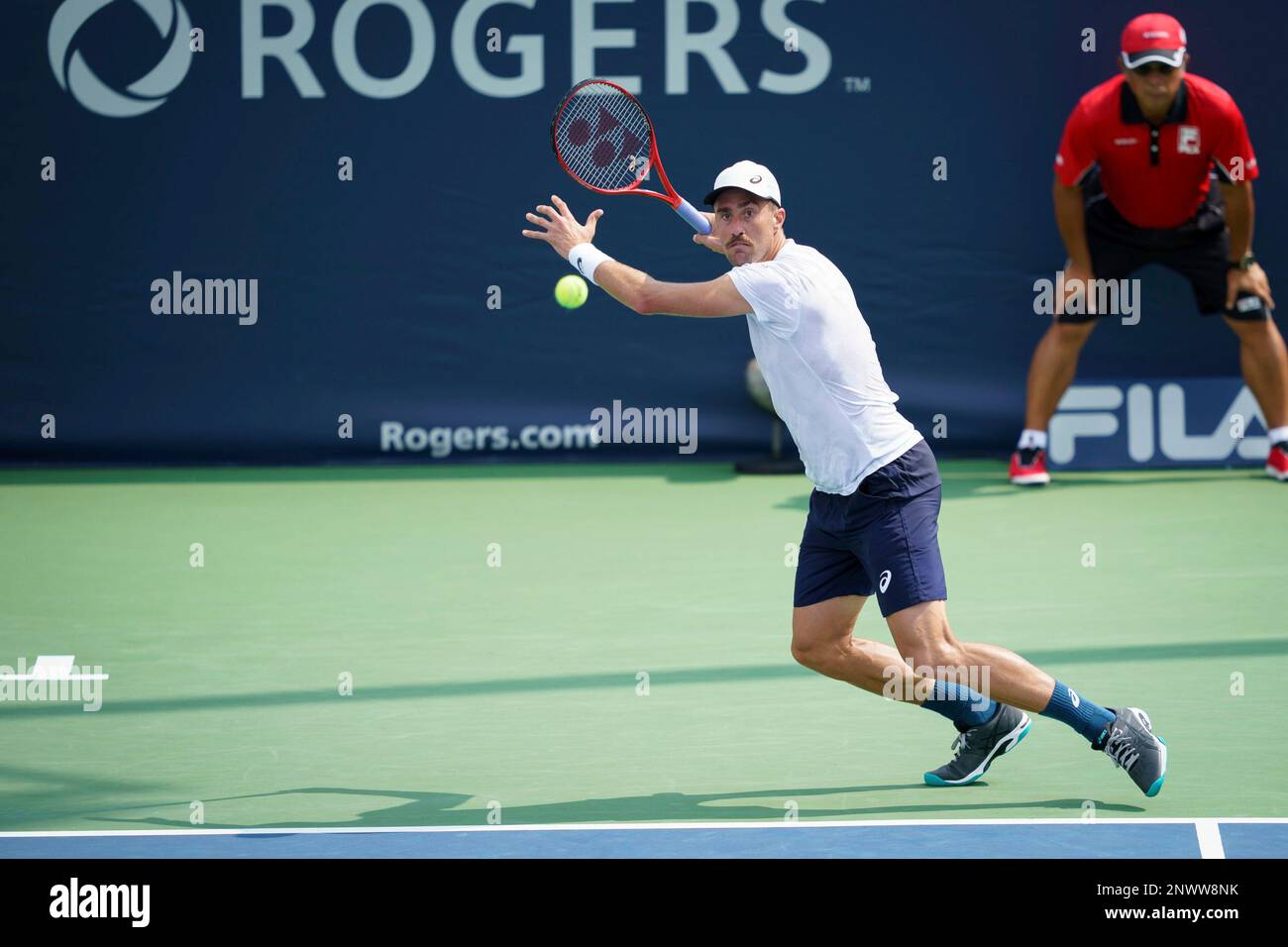 TORONTO ON AUGUST 07 Steve Johnson USA returns the ball