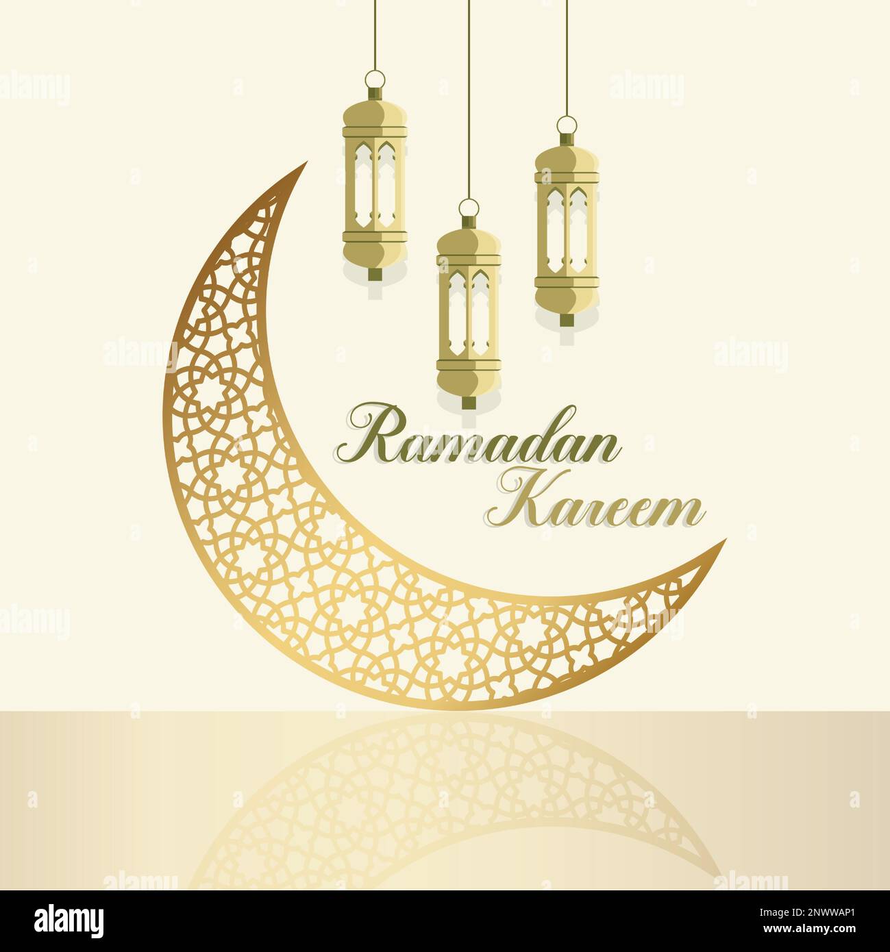 ramadan kareem decorative moon with hanging lamps design,background