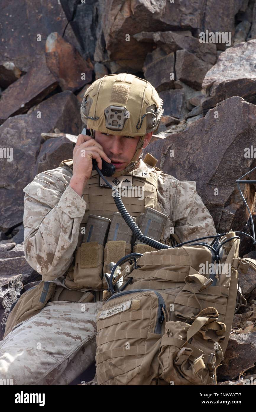 U.S. Marine Corps Lance Cpl. Randon Gordon, a transmission system operator, with 1st Battalion