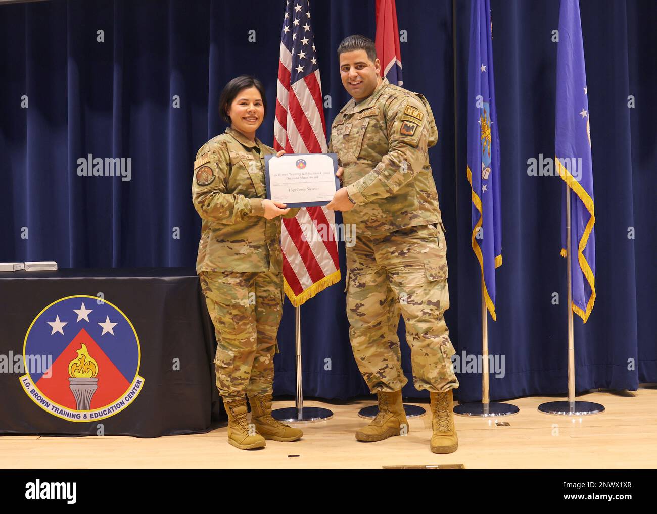 U.S. Air Force Tech Sgt. Cory Siconio receives the Diamond Sharp Award