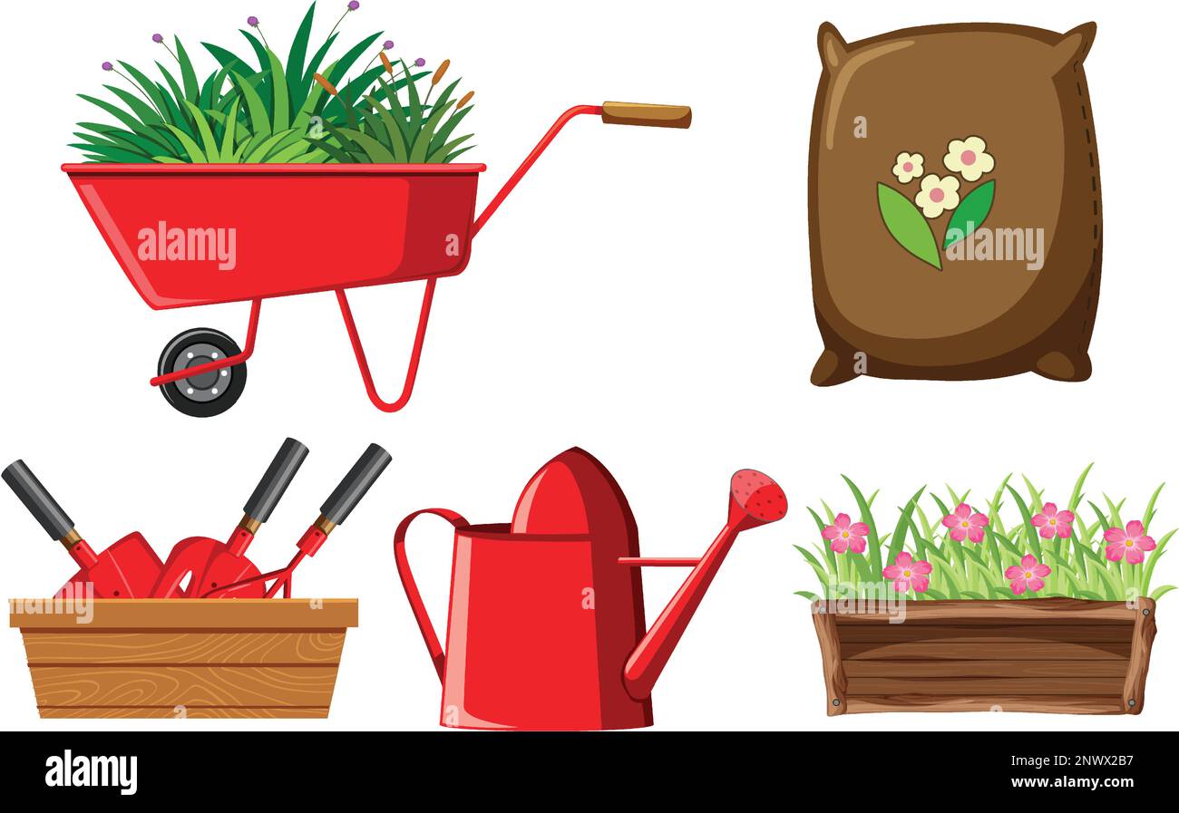 Set of plant and gardening tools and equipment illustration Stock ...