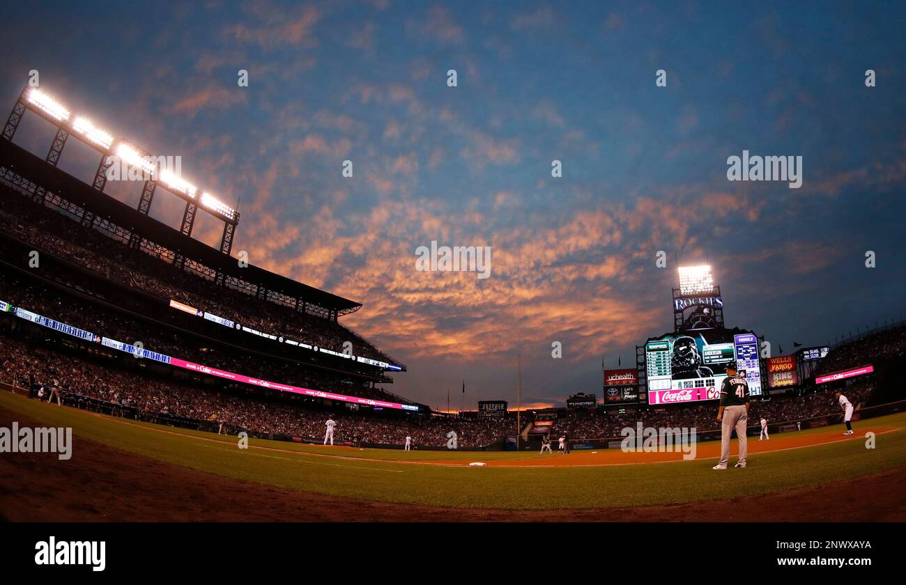 Sunset over a baseball game at Coors Field, home of the Colorado