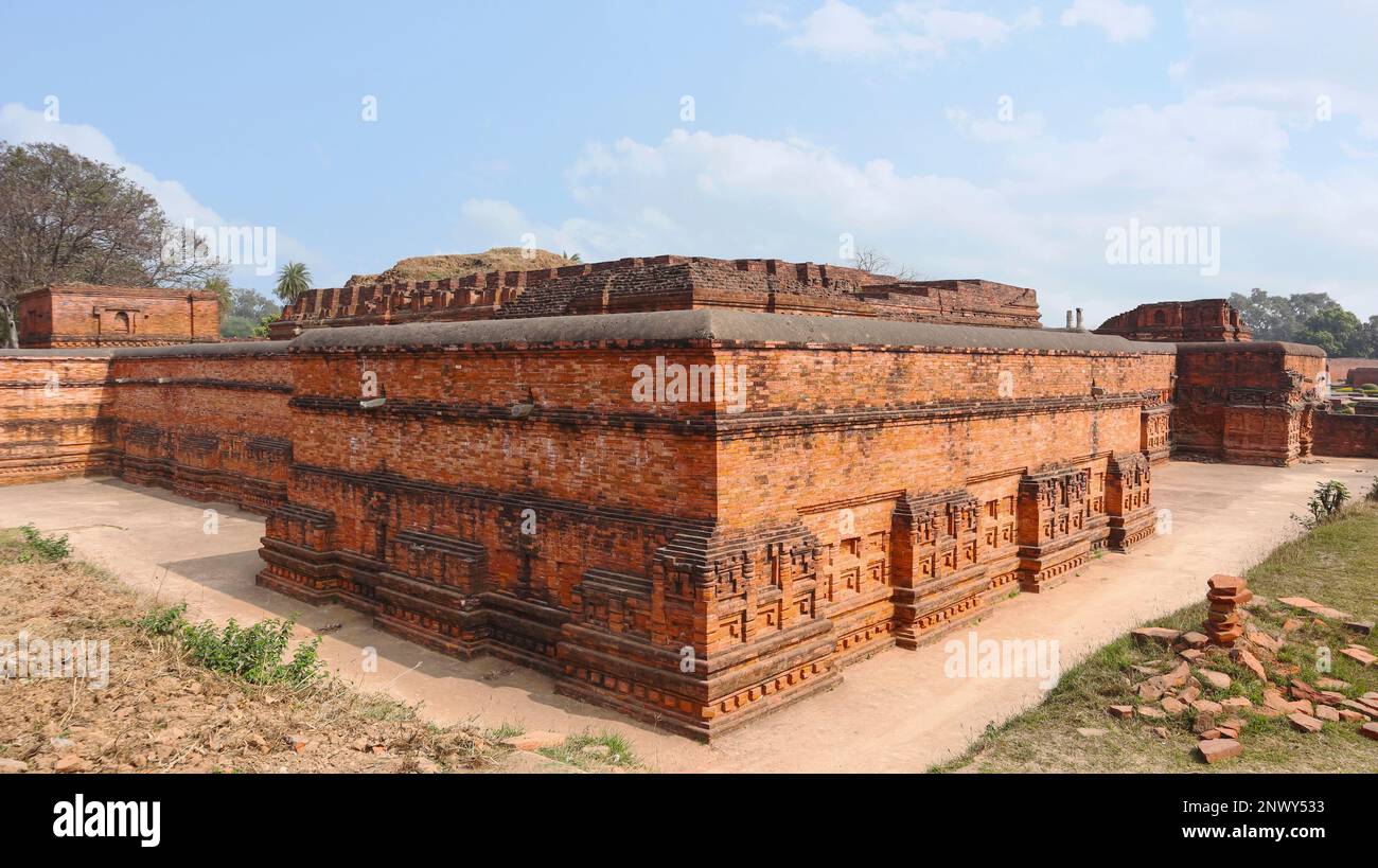 Ruins of Chaityas in the Complex of Nalanda University, Rajgir, Nalanda, Bihar, India Stock Photo