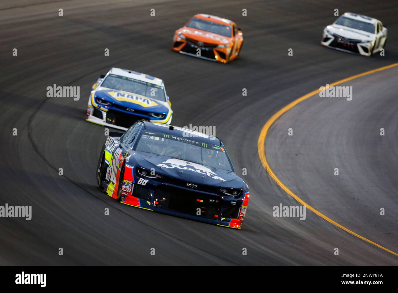Alex Bowman (88), Chase Elliott (9), Daniel Suarez (19), and Erik Jones