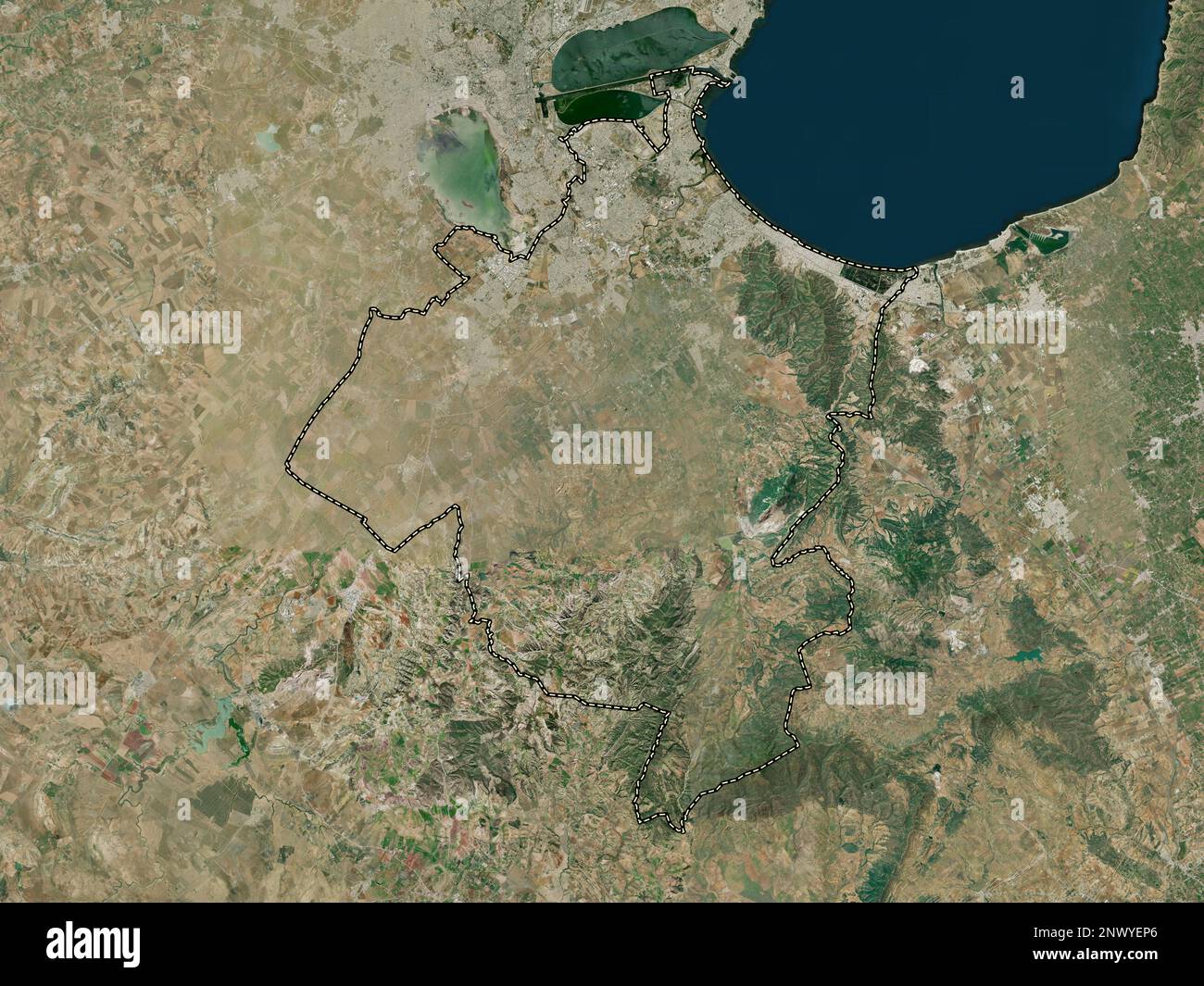 Ben Arous, governorate of Tunisia. High resolution satellite map Stock