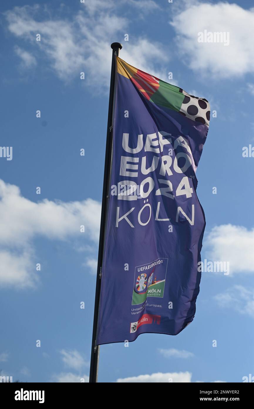 Cologne, Germany. 28th Feb, 2023. The flag of the European Football