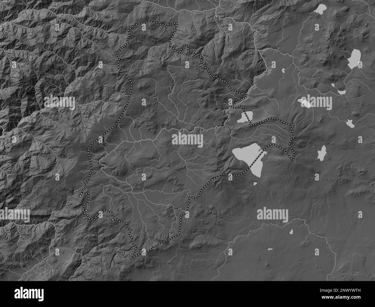Ardahan, province of Turkiye. Grayscale elevation map with lakes and rivers Stock Photo