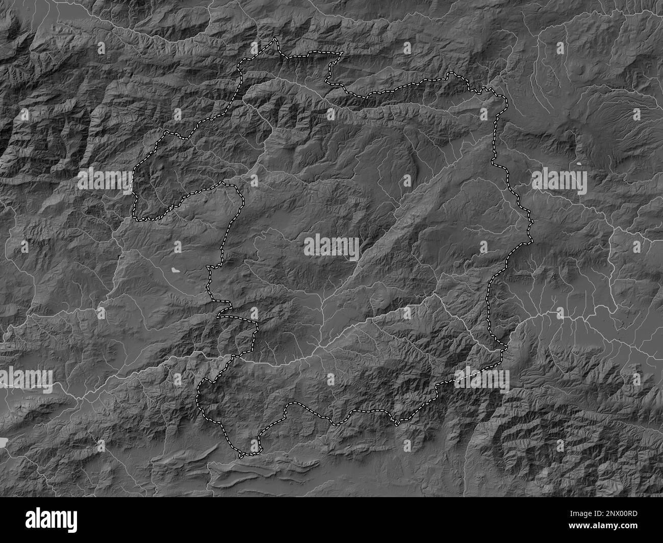 Bingol, province of Turkiye. Grayscale elevation map with lakes and rivers Stock Photo