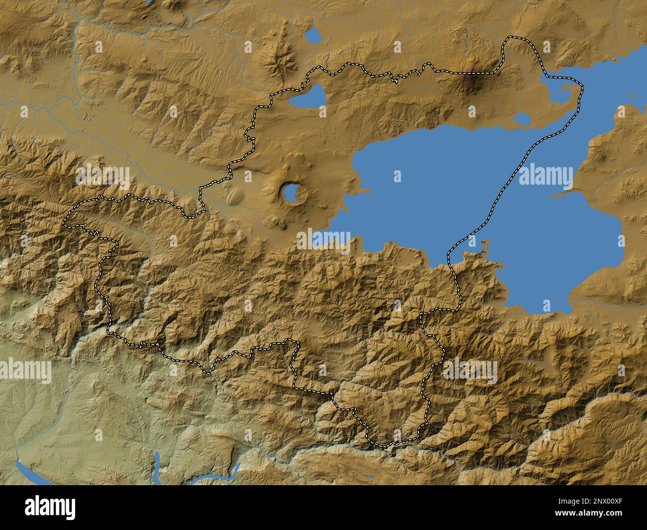 Bitlis, province of Turkiye. Colored elevation map with lakes and ...