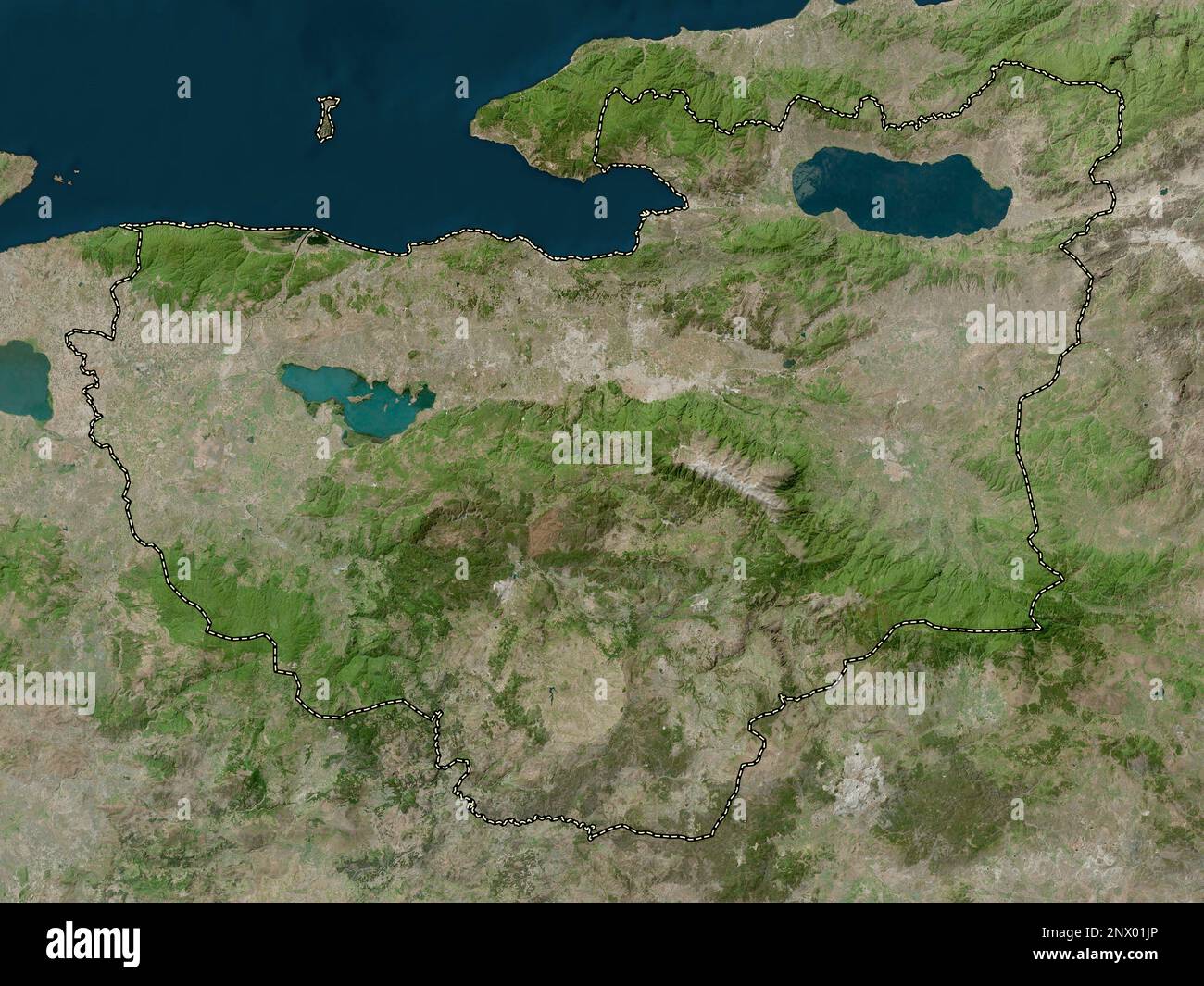 Bursa, province of Turkiye. High resolution satellite map Stock Photo