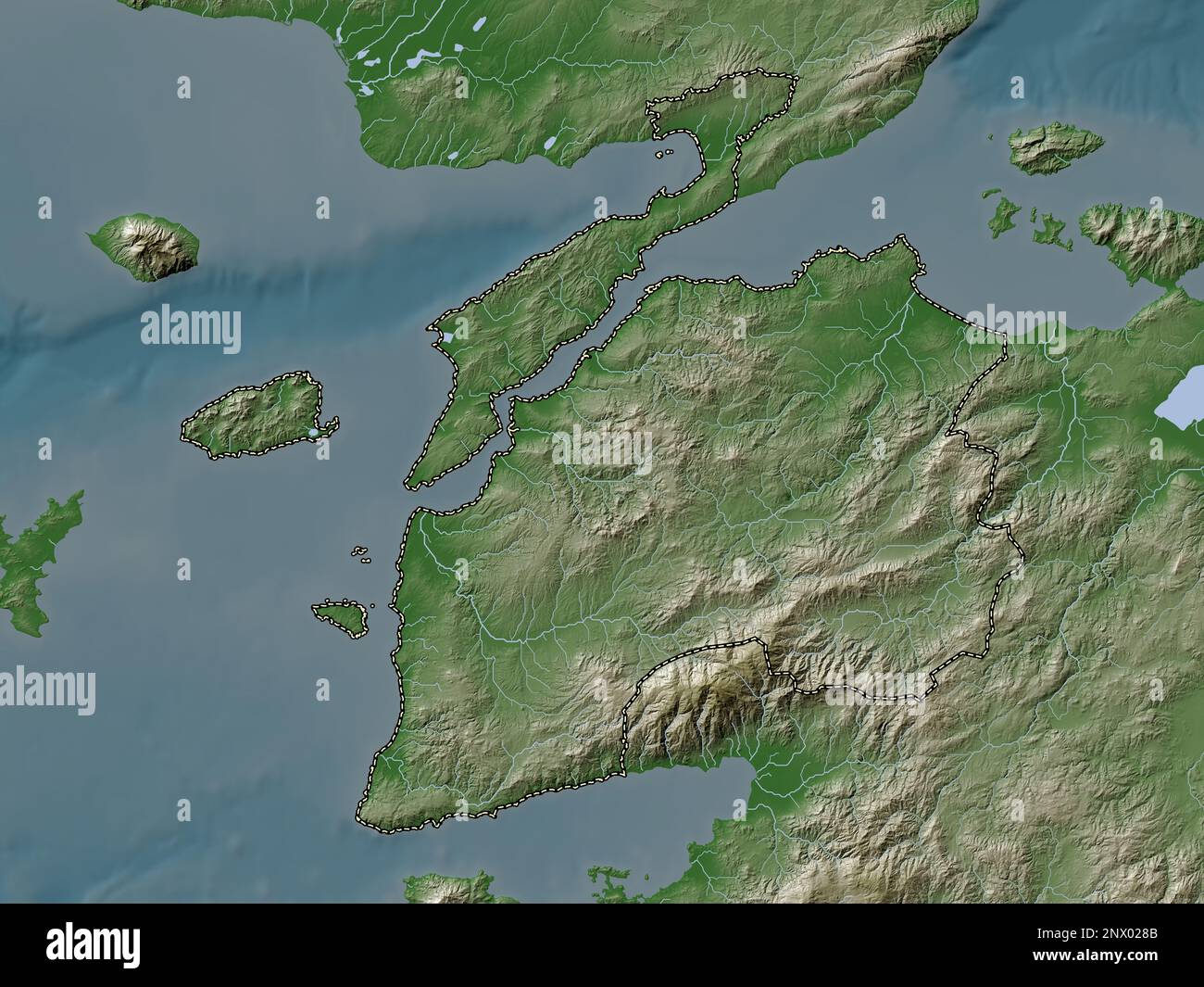 Canakkale, province of Turkiye. Elevation map colored in wiki style with lakes and rivers Stock Photo