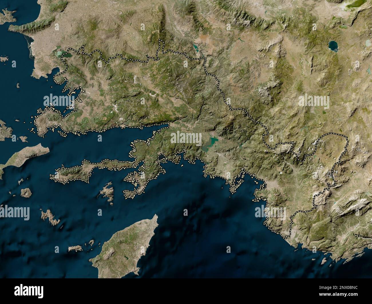 Mugla, province of Turkiye. Low resolution satellite map Stock Photo