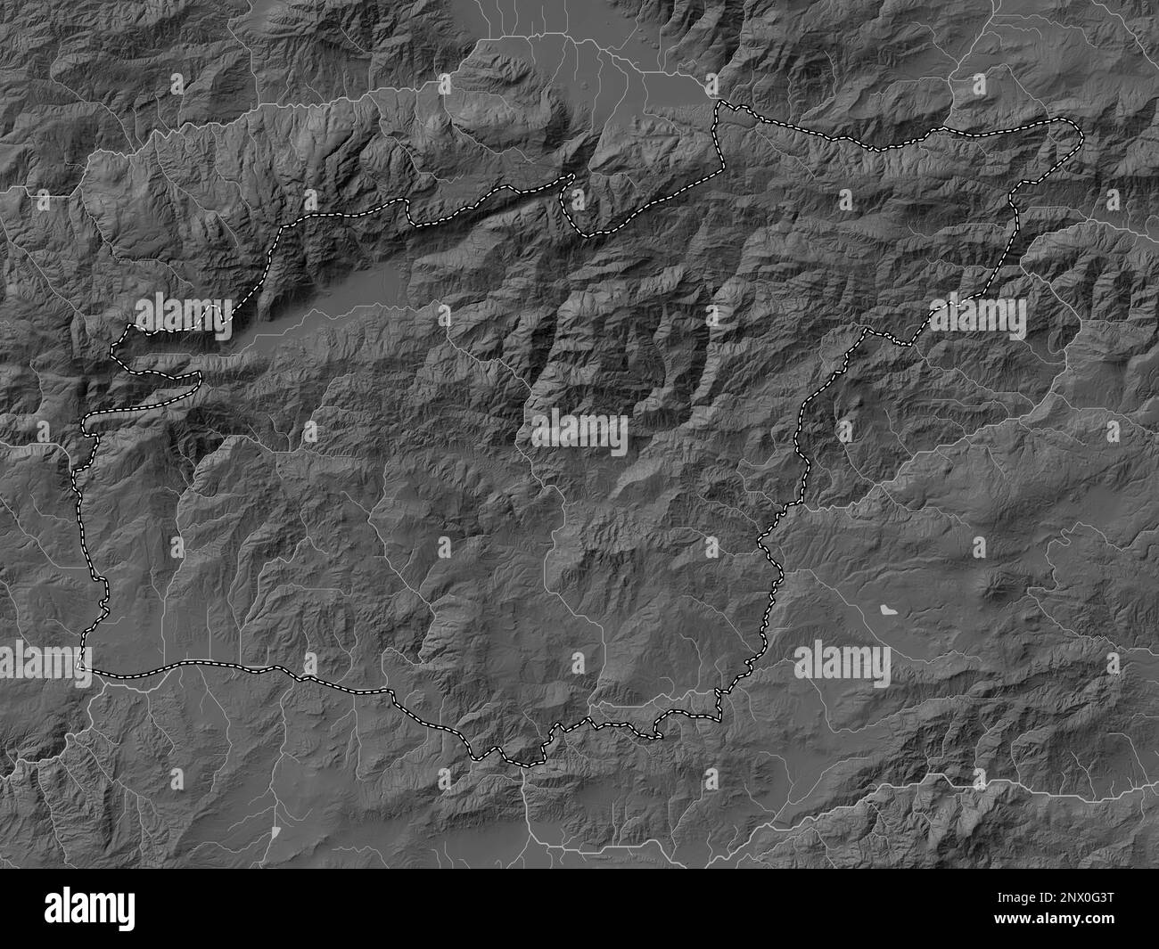 Tunceli, province of Turkiye. Grayscale elevation map with lakes and ...