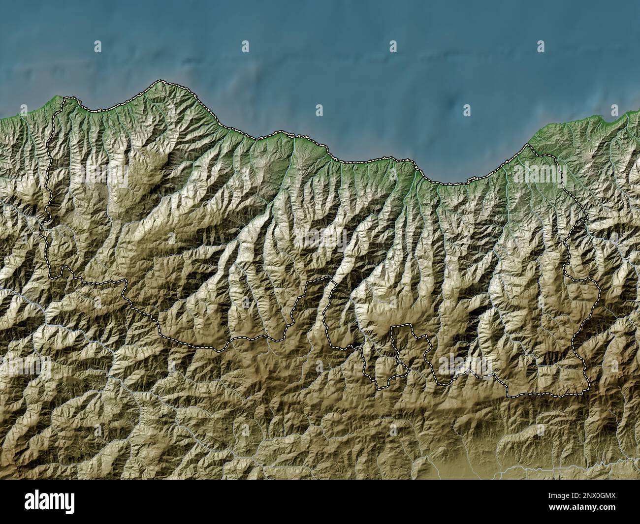 Trabzon, province of Turkiye. Elevation map colored in wiki style with lakes and rivers Stock Photo