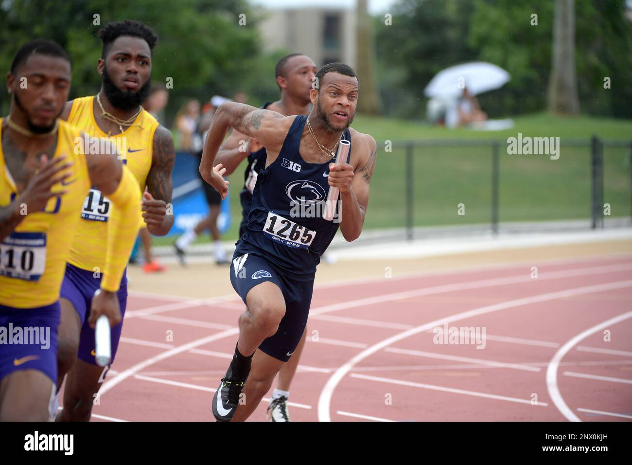 Penn State's Malik Moffett (1265) competes in the men's 4X100meter relay during the East