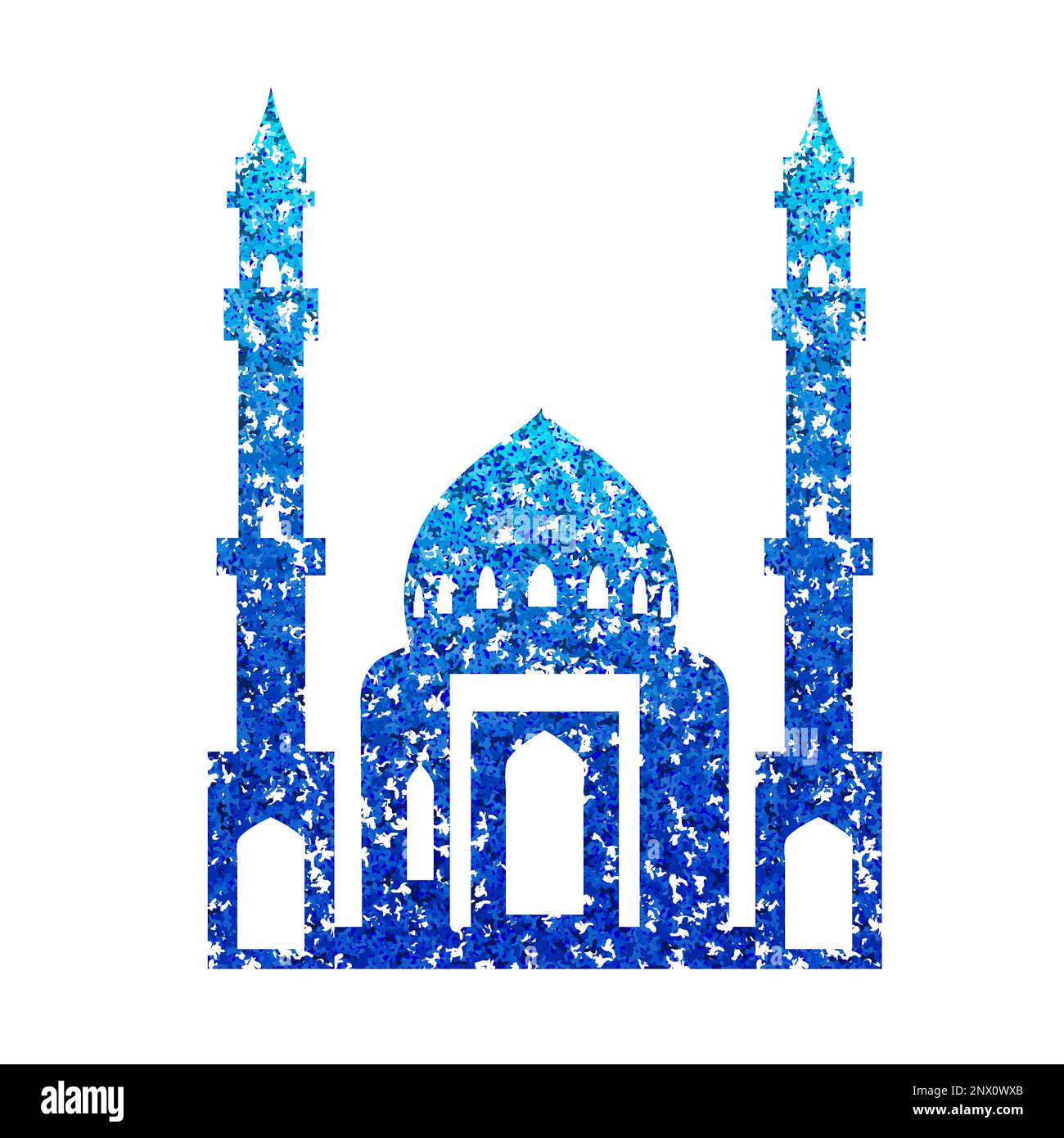 Beautiful mosque logo design. Muslim mosque with dome and tower in blue color flat facade isolated on white. Eastern cultural landmark. Vector illustr Stock Vector