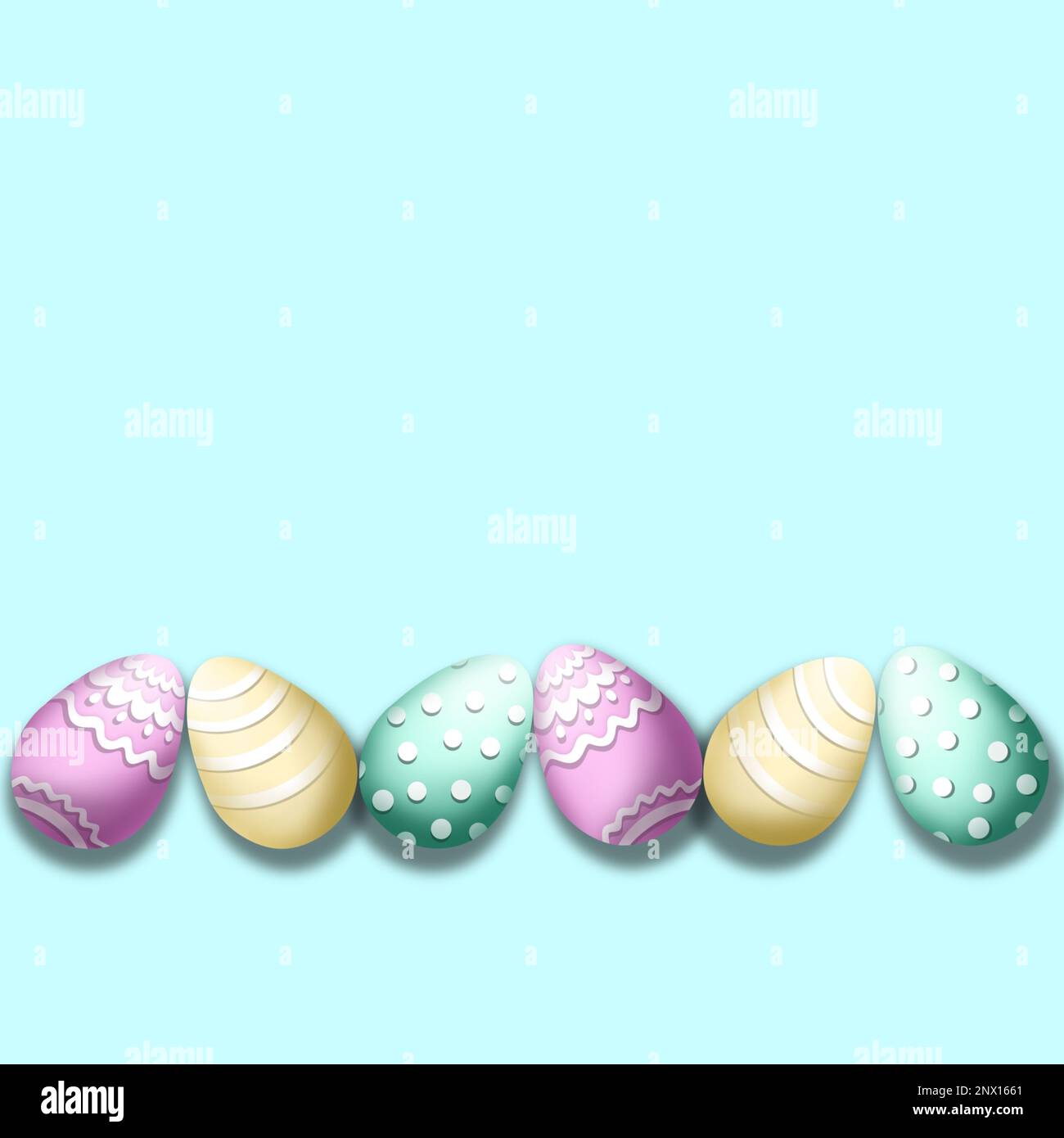 Pastel 3D Easter eggs - playful soft design for the holiday - banner, wallpaper, postcard, post on social media with copy space for text; colorful egg Stock Photo