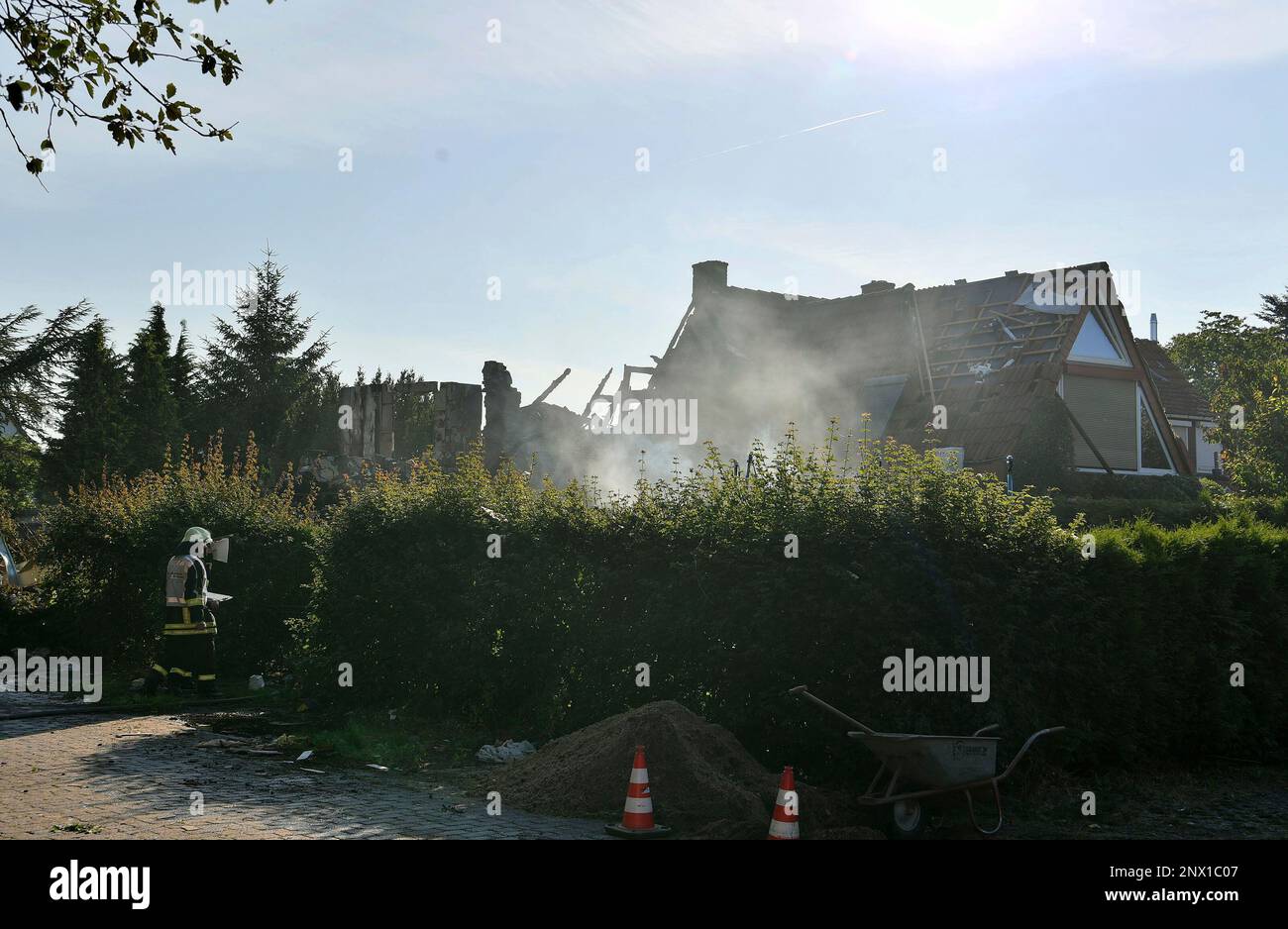 Smoke raises on the site of an explosion in Bremen, northern Germany