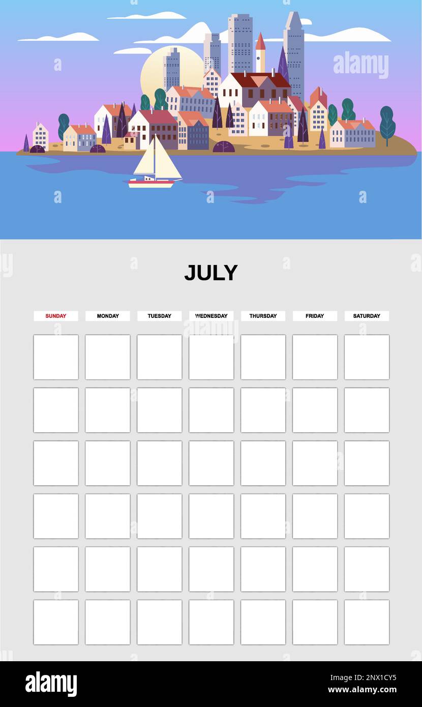 June Calendar Planner month. Minimalistic landscape tropical island ...