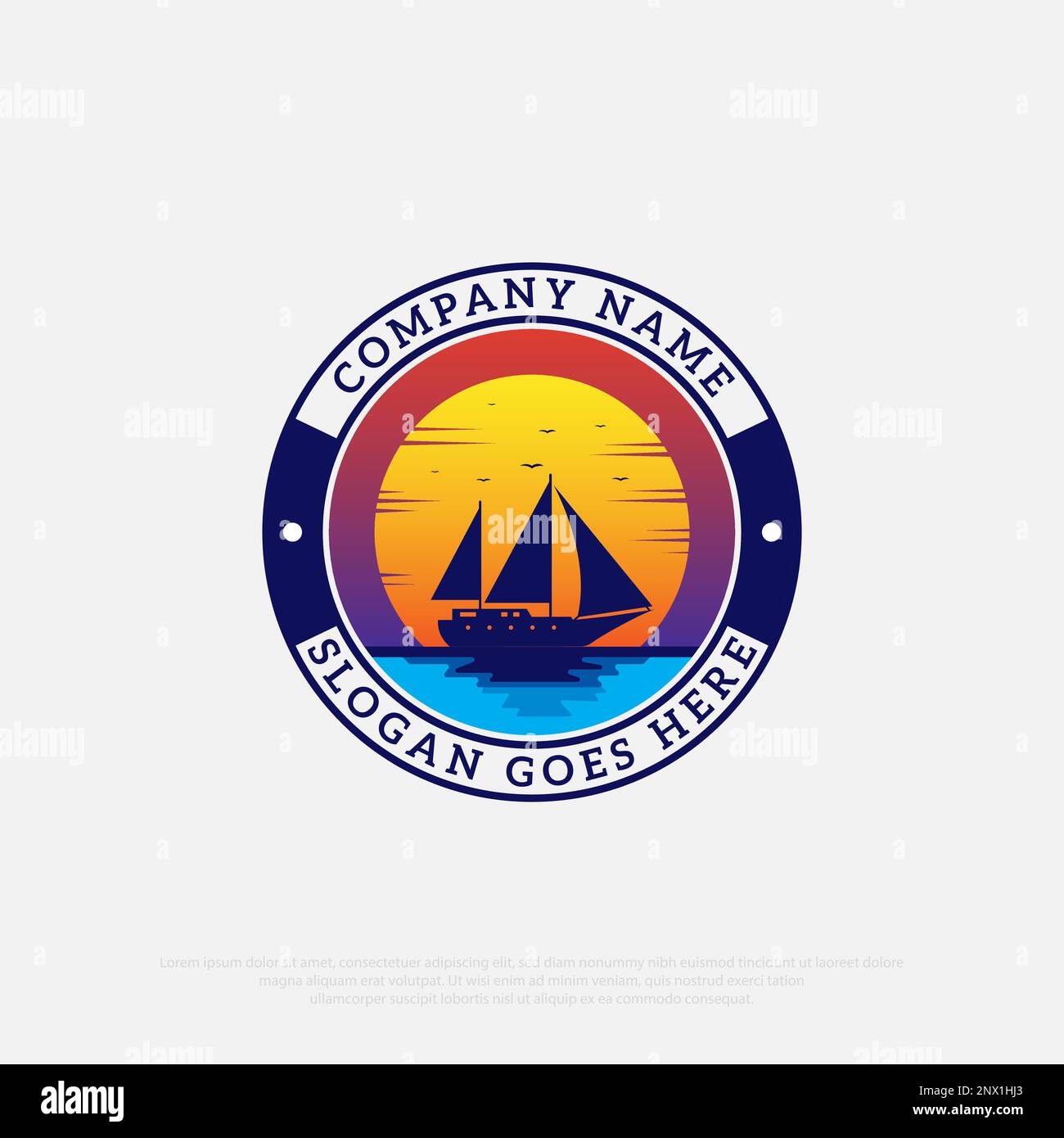 Sailboat With Sunset Logo Design Inspiration - Vector illustration yacht travel vacation logo badge Stock Vector