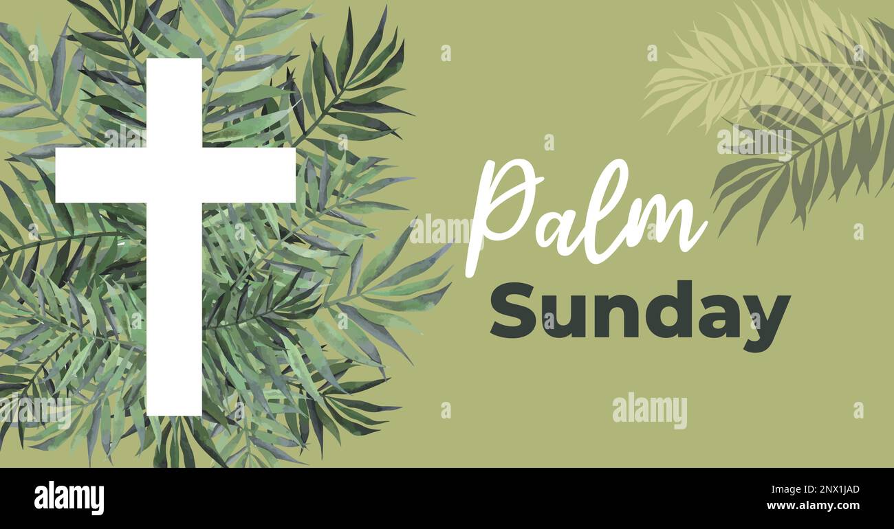 illustration of Christian Palm Sunday with palm branches and leaves and