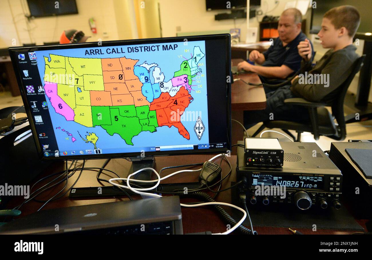 The American Radio Relay League (ARRL), district map of the United States is displayed on a