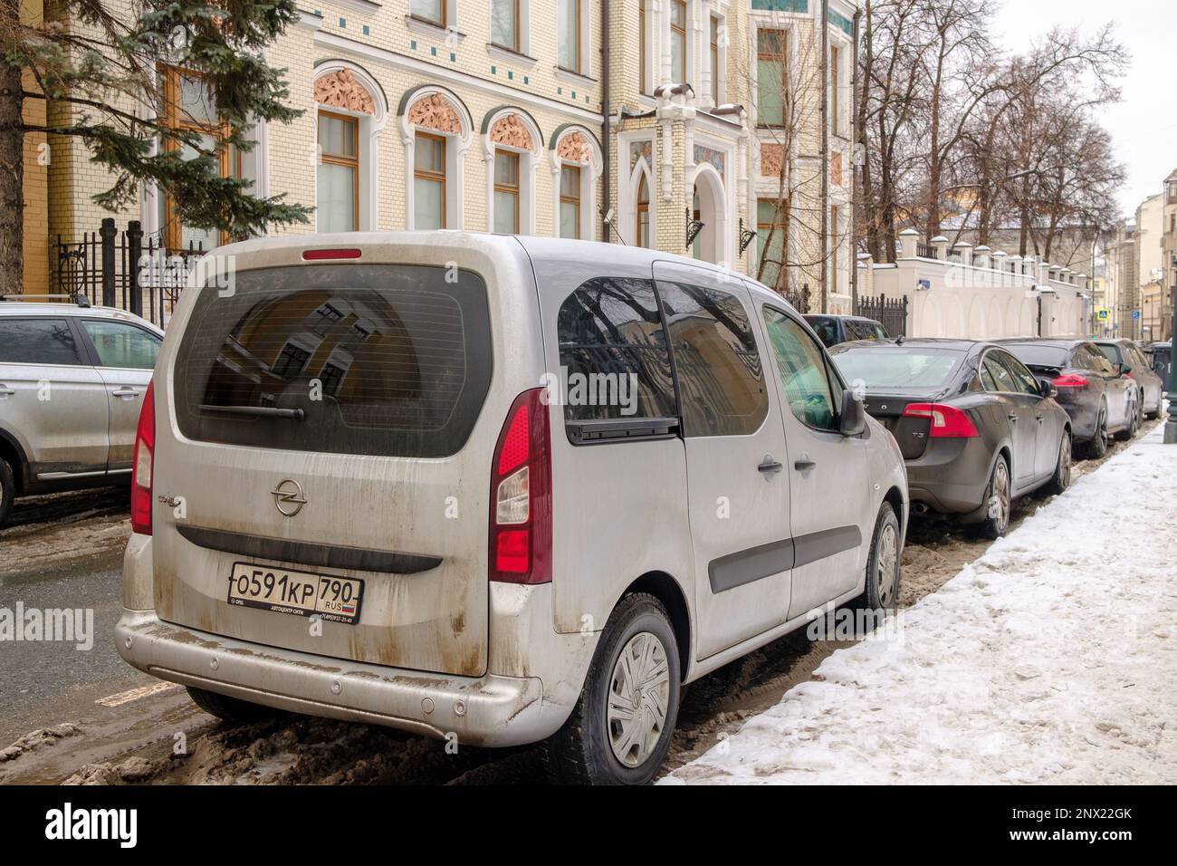 Moscow. Russia. February 25, 2023. An Opel Combo Life car is parked along a  snow-covered sidewalk in the historic city center on a cloudy winter day  Stock Photo - Alamy
