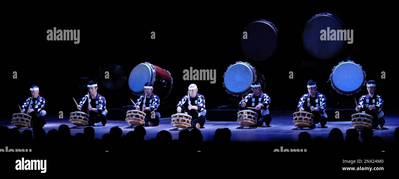 Japanese "taiko" drum troupe Kodo members perform during Kodo Special