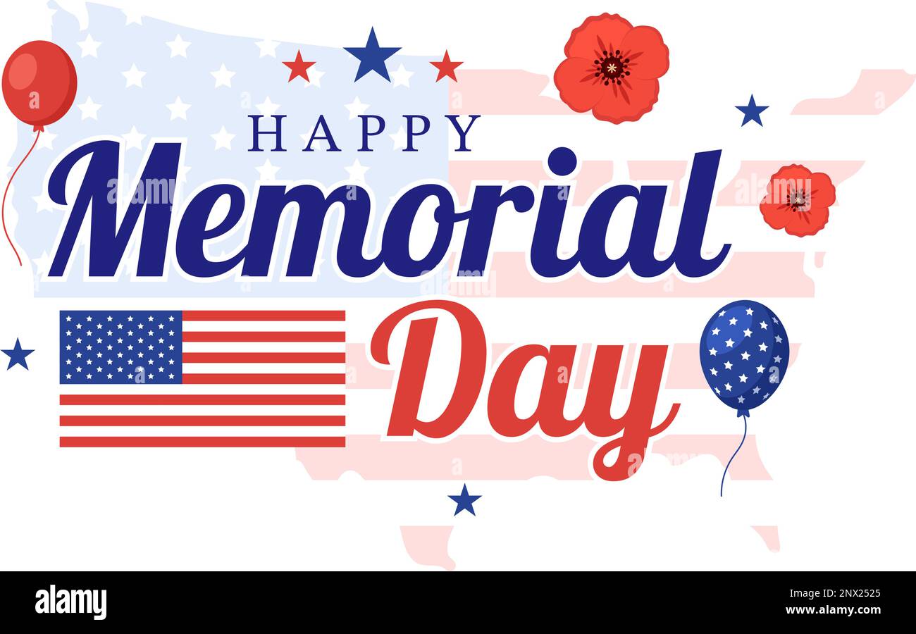 Memorial Day Illustration with American Flag, Remember and Honor to Meritorious Soldier in Flat Cartoon Hand Drawn for Landing Page Templates Stock Vector