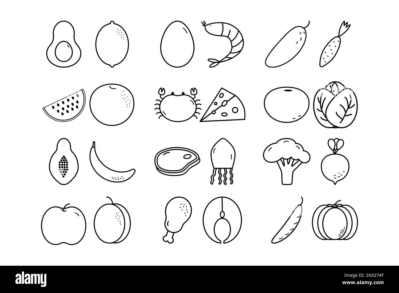 Vector outline healthy food icons. Cooking set. Vector illustration ...