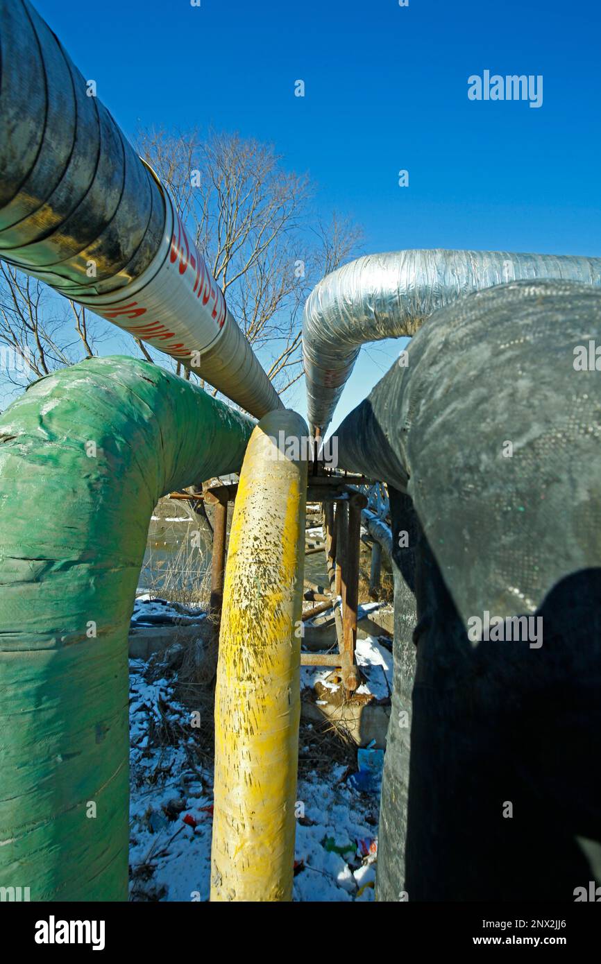 The pipe and valve oil fields Stock Photo Alamy