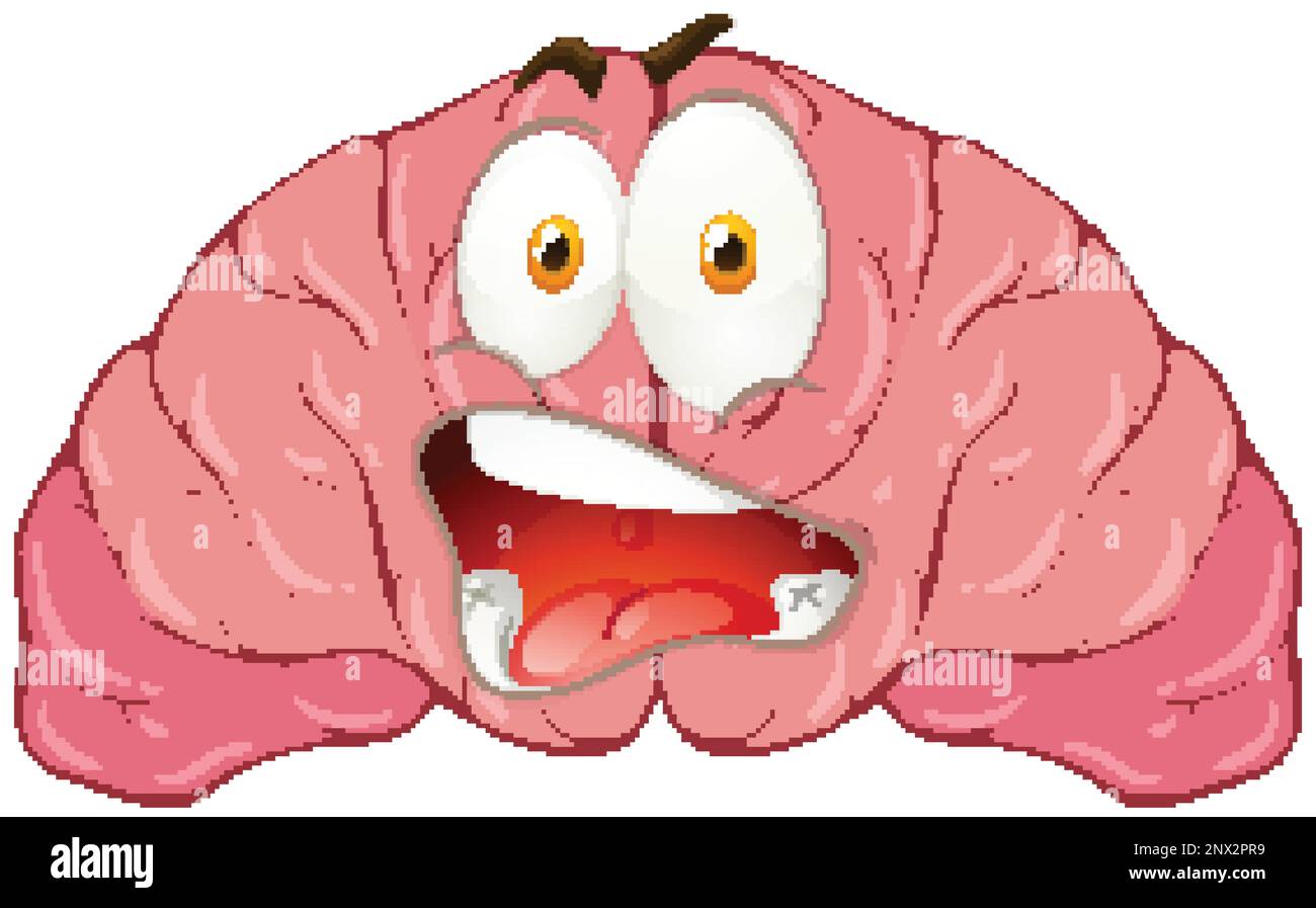 Cartoon human brain with facial expression illustration Stock Vector