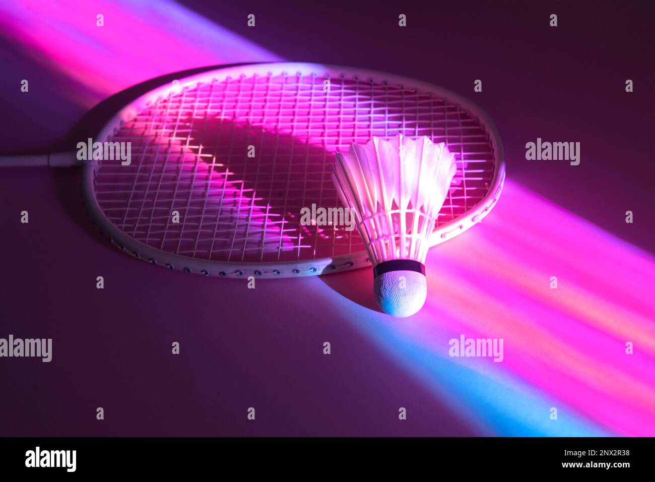 Badminton racket and shuttlecock in vibrant bold gradient holographic