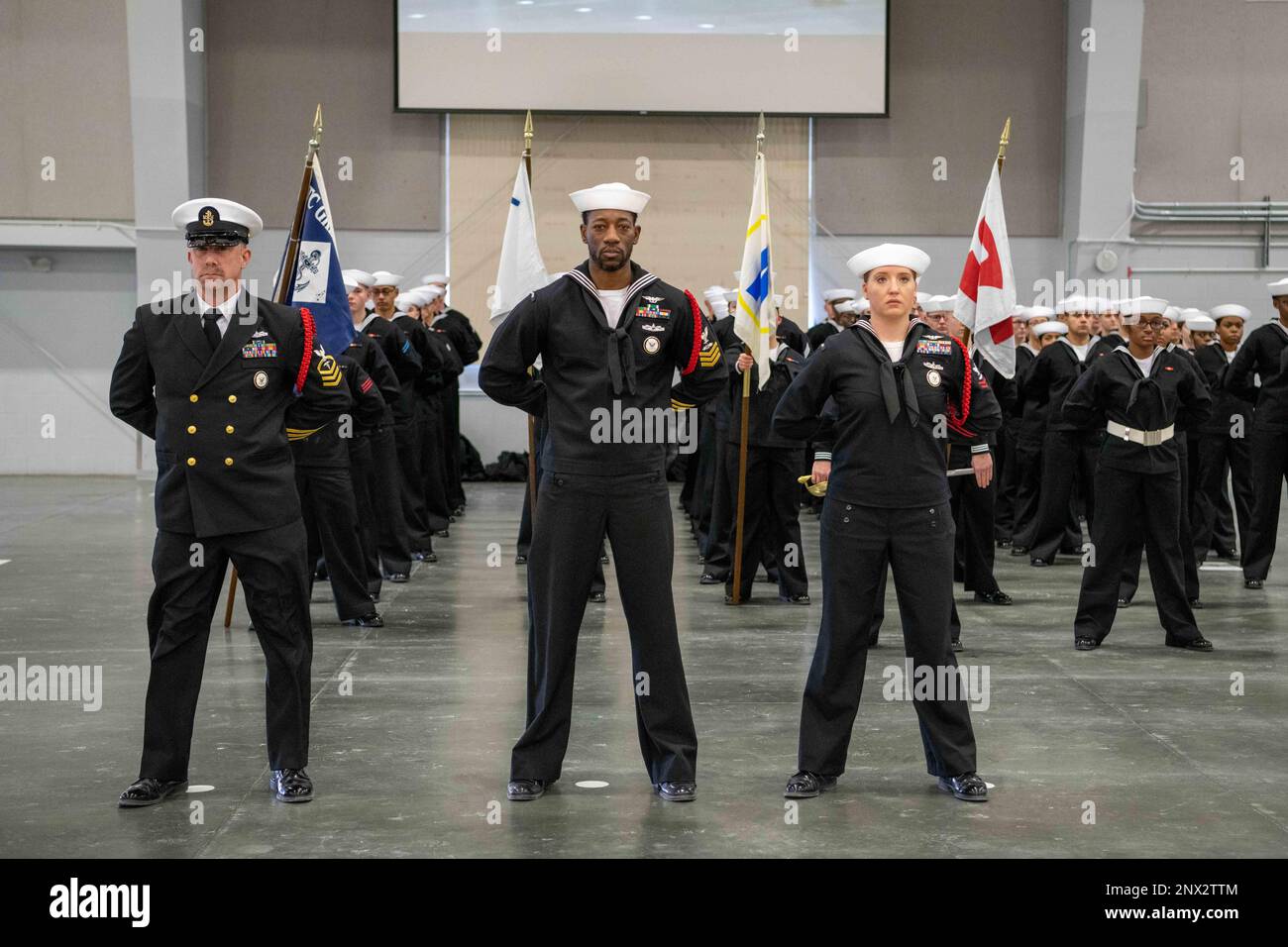 Sailors graduate boot camp during passinreview at U.S. Navy Recruit