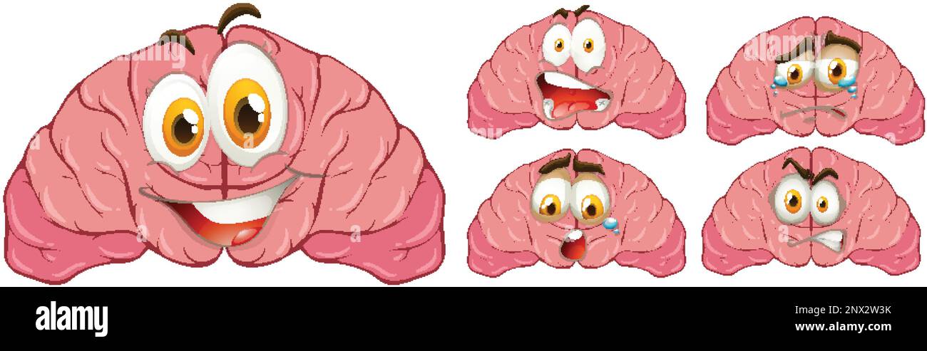 Cartoon human brain with facial expression illustration Stock Vector ...