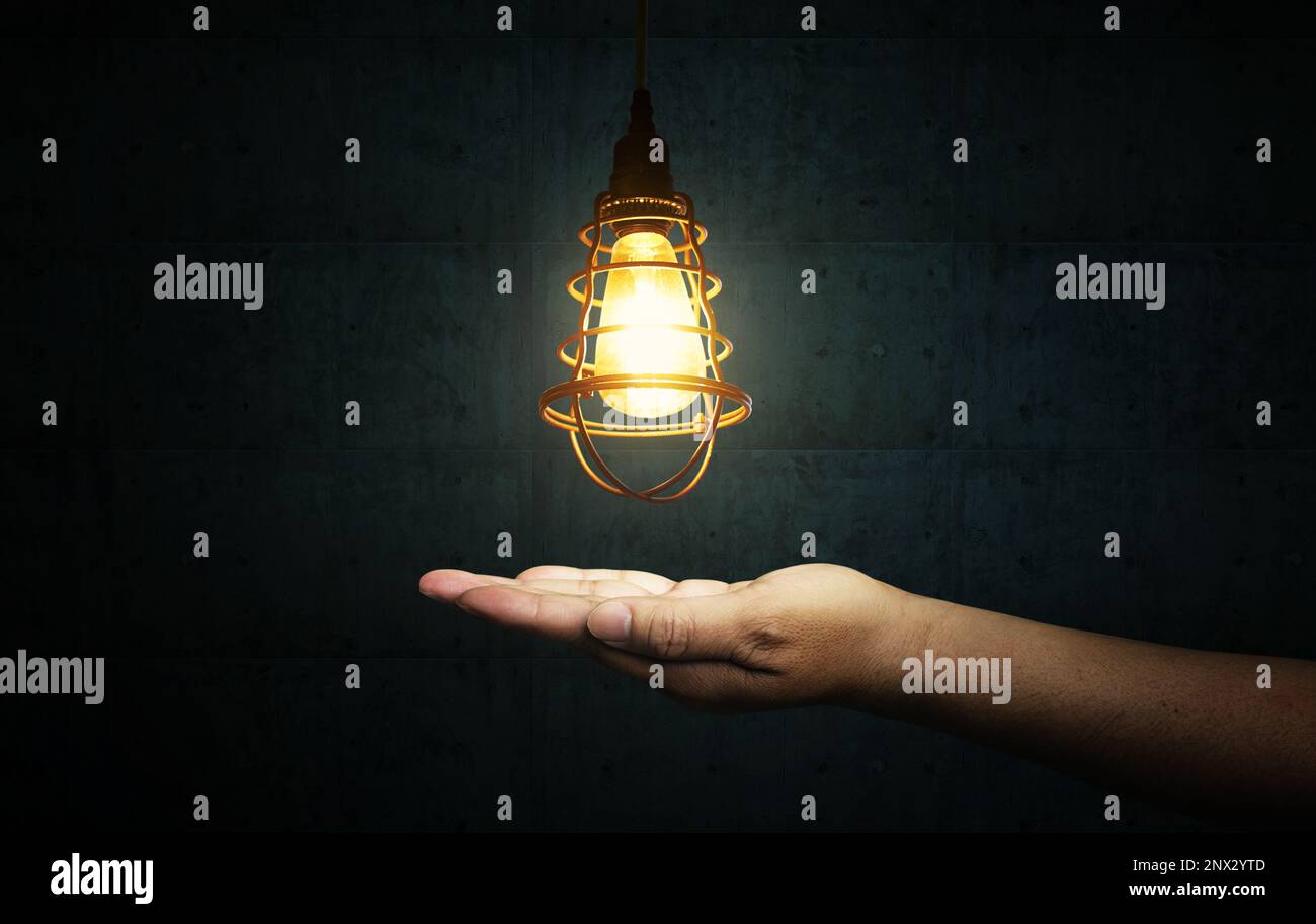 Light Bulbs on dark background. Creative idea concept Stock Photo