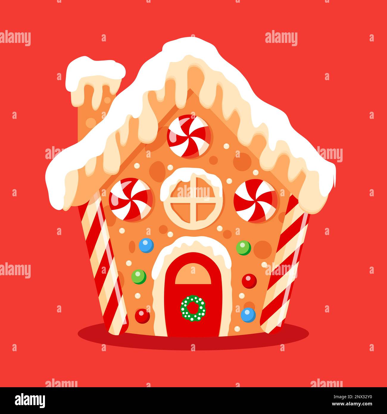 Vector gingerbread house. Christmas cookies and candy. Cute