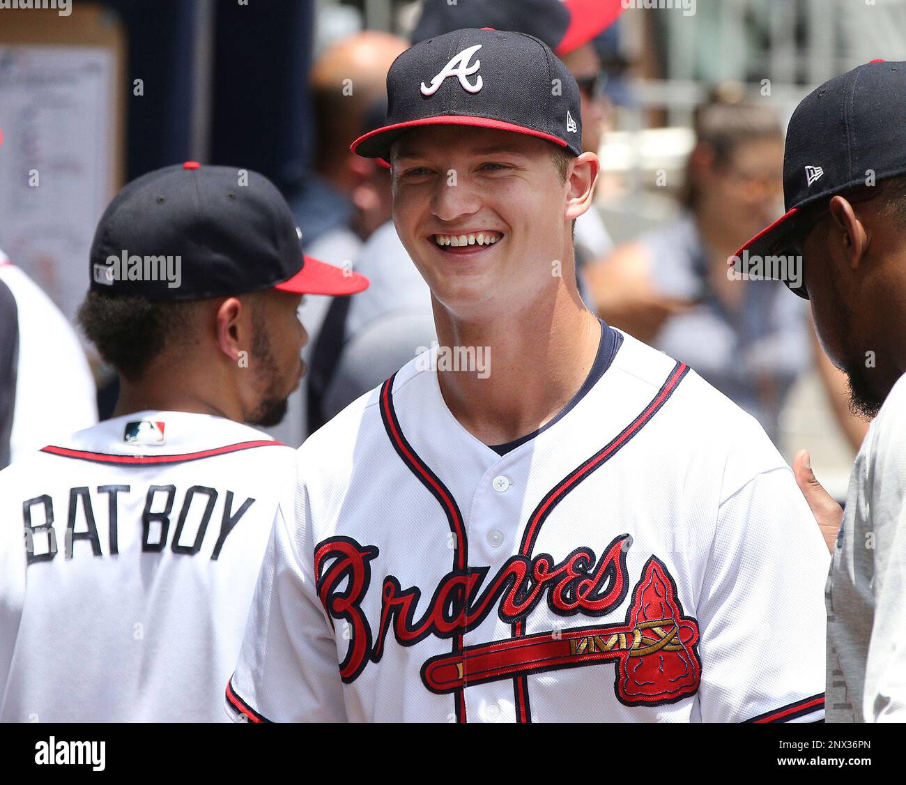 July 04, 2019: Atlanta Braves pitcher Mike Soroka delivers a pitch during  the first inning of a MLB game against the Philadelphia Phillies at  SunTrust Park in Atlanta, GA. Austin McAfee/(Photo by