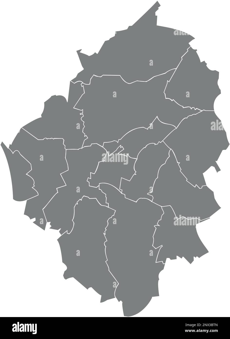 Grey municipalities map of CHARLEROI, BELGIUM Stock Vector