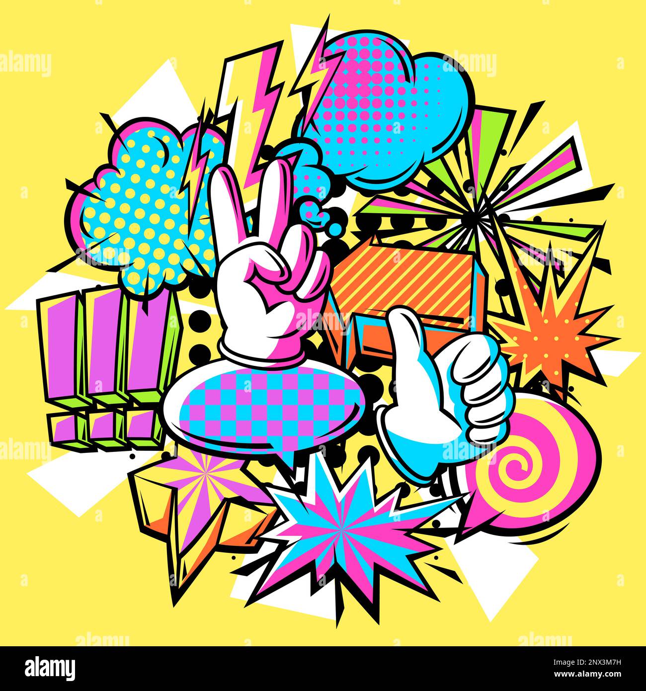 Background with comic speech bubbles signs and symbols. Cartoon