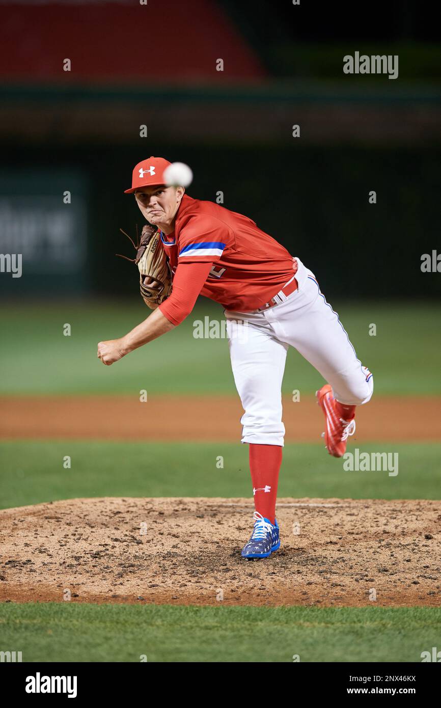 Garrett Wade (12) of Hartselle High School in Hartselle, Alabama during the  Under Armour All-American Game presented by Baseball Factory on July 29,  2017 at Wrigley Field in Chicago, Illinois. (Mike Janes/Four